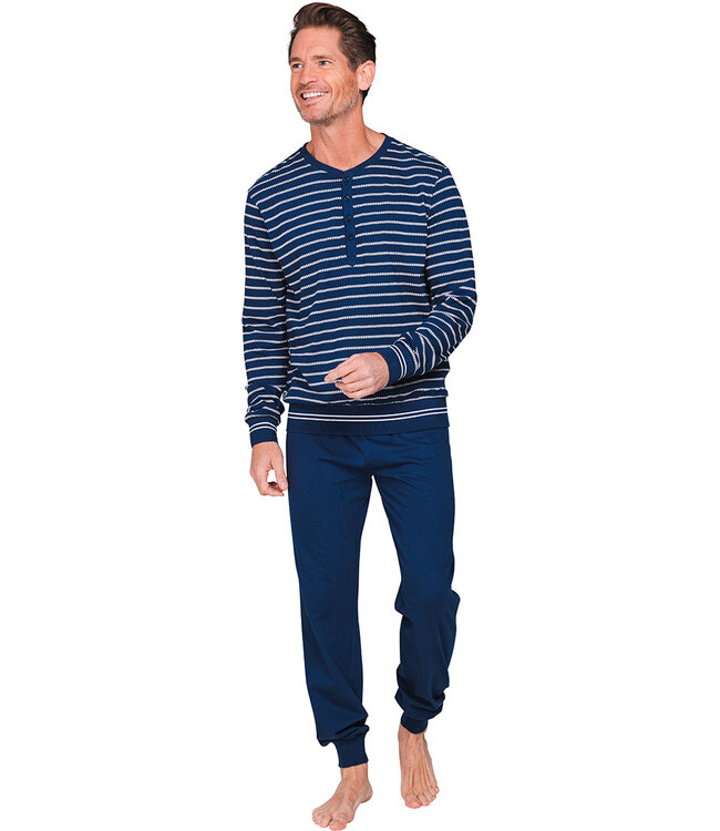 Dark blue cotton long sleeved men's pyjama Trendy Lines