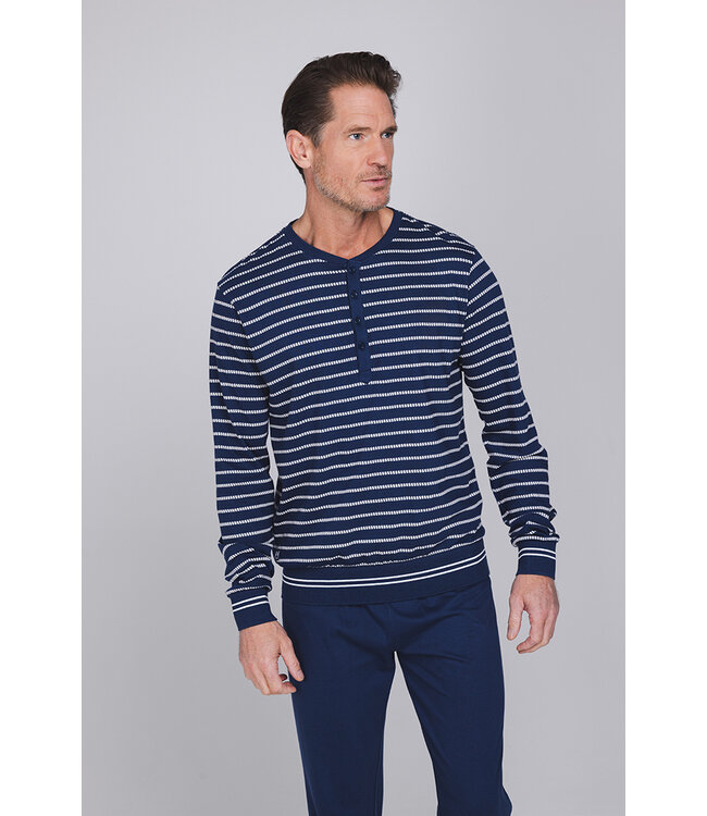 Dark blue cotton long sleeved men's pyjama Trendy Lines