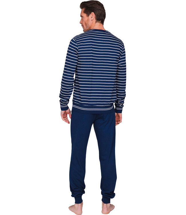 Dark blue cotton long sleeved men's pyjama Trendy Lines