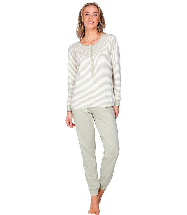 Lichtgroene bio-katoenen pyjama met ronde hals en knopen Soft Sage