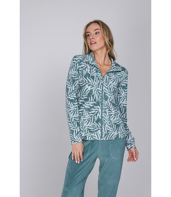 Donkergroen jacquard badstof huispak Pretty Bamboo