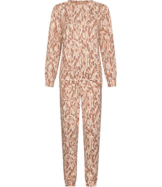 Pastunette Bruine fleece damespyjama lange mouwen Pastel Flowers