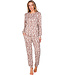 Bruine fleece damespyjama lange mouwen Pastel Flowers