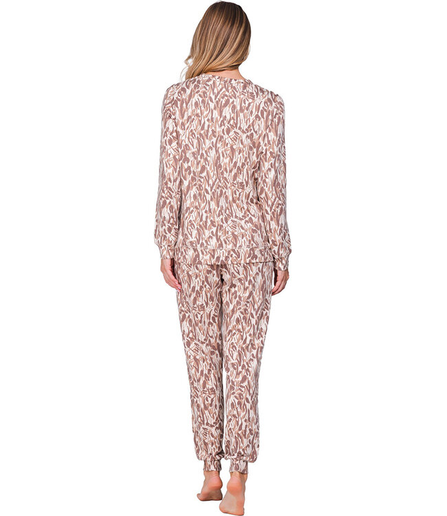 Brown fleece long sleeved pyjama Pastel Flowers