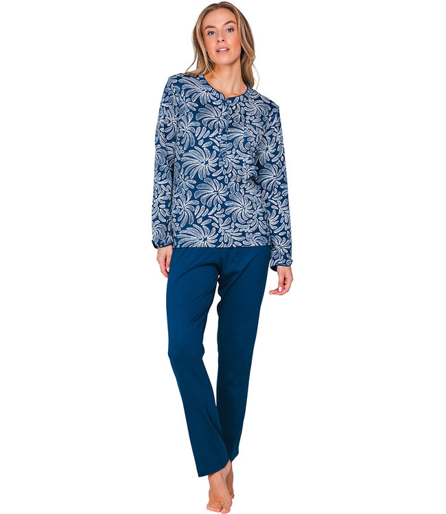 Dark blue cotton interlock pyjama with mandarin collar Winter Flower
