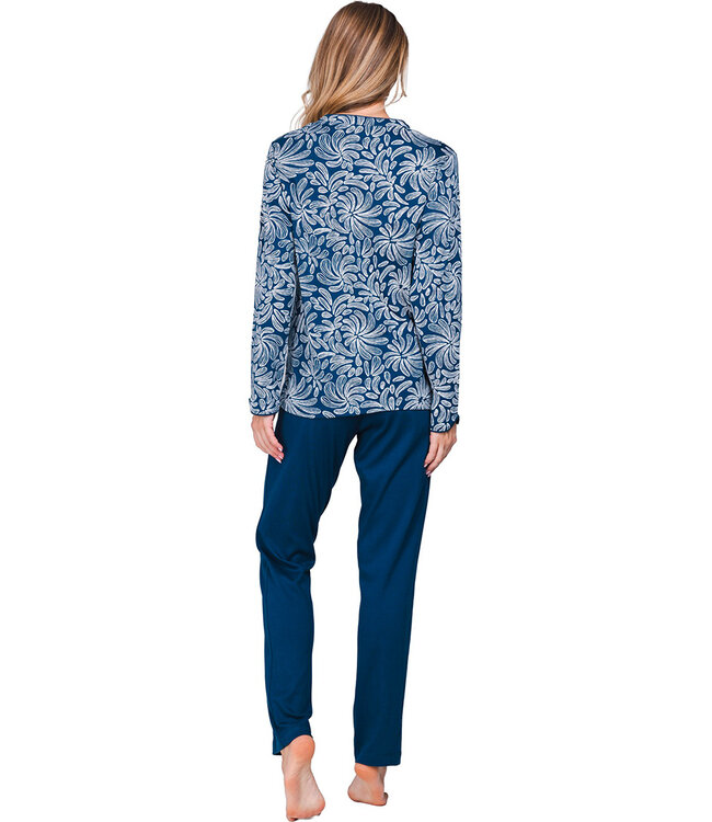 Dark blue cotton interlock pyjama with mandarin collar Winter Flower