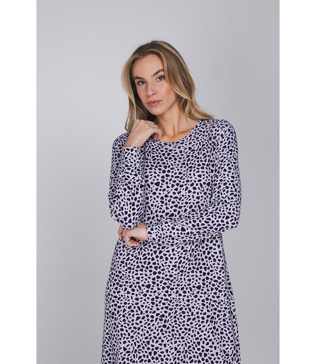 Donkerpaars fleece nachthemd lange mouwen Chic Animal
