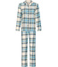 Blauwe katoenen flanel damespyjama lange mouwen Winter Checks