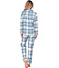 Blauwe katoenen flanel damespyjama lange mouwen Winter Checks