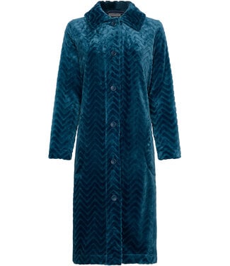 Pastunette Dark blue fleece morning gown with collar Teal Zig Zag