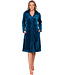 Donkerblauwe fleece ochtendjas met kraag Teal Zig Zag