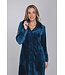 Donkerblauwe fleece ochtendjas met kraag Teal Zig Zag