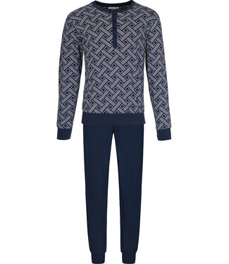 Pastunette for Men Dark blue cotton men's pyjama with mandarin collar Brick Block