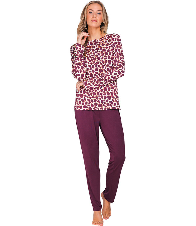 Dark red modal ladies pyjama long sleeves Soft Animal