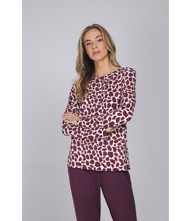 Donkerrood modal damespyjama lange mouwen Soft Animal