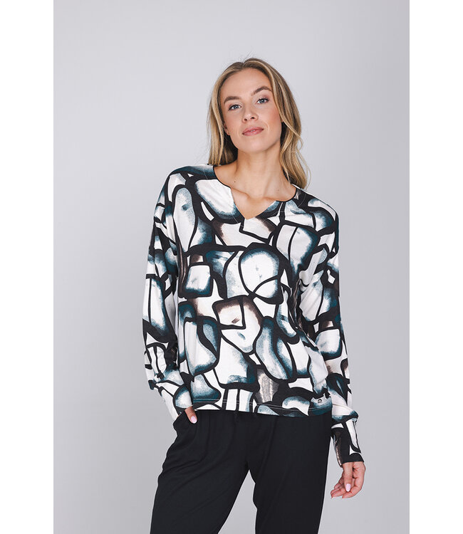 Black ecovero viscose ladies pyjama round neck with cuffs long sleeves Artistic Links