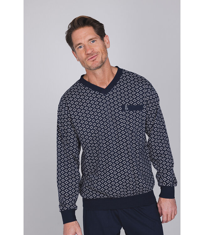 Dark blue cotton men's pyjama Geometric Groovy Squares