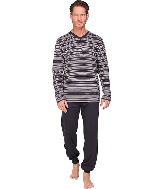 Dark grey cotton men's pyjama with long sleeves Just Stripes