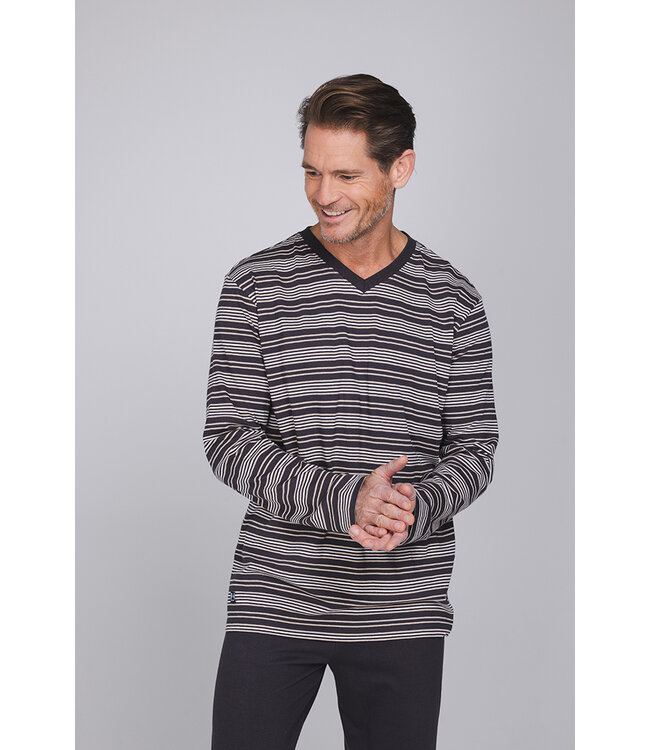 Dark grey cotton men's pyjama with long sleeves Just Stripes