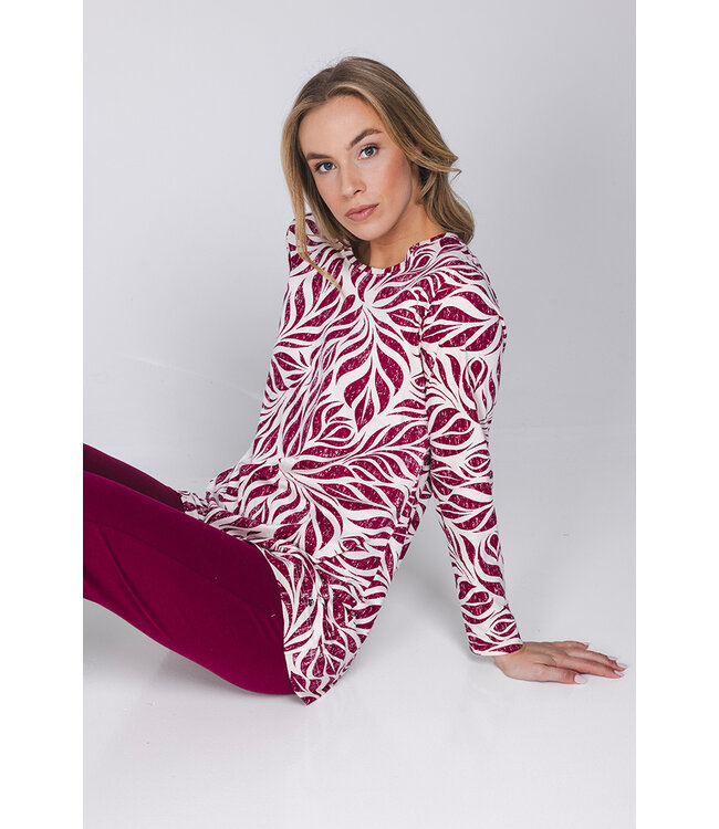 Dark red organic cotton long sleeved pyjama Graphic Leaves