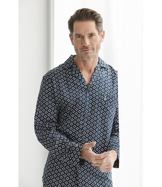 Robson Donkerblauwe cuddle satin heren pyjama Geometric Groovy Squares