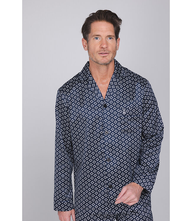 Dark blue cuddle satin men's pyjama Geometric Groovy Squares