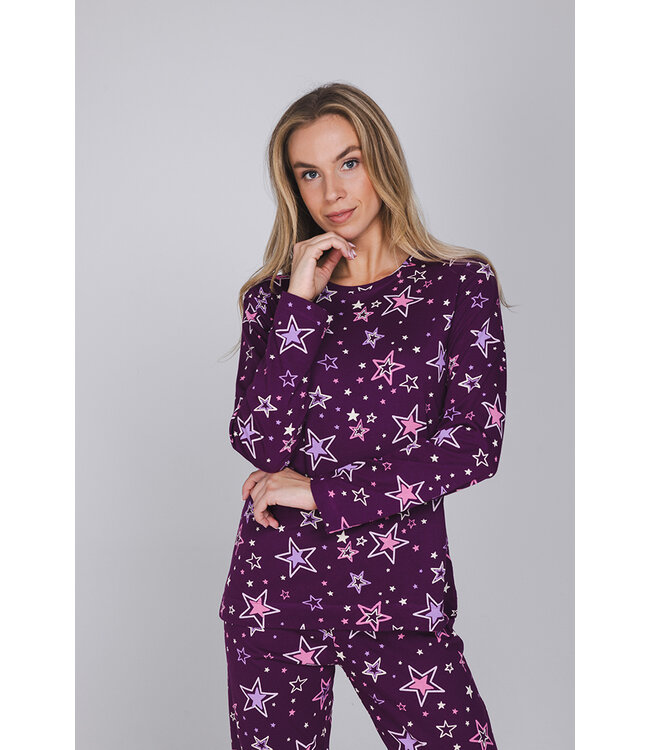 Donkerpaarse fleece pyjama met lange mouwen Fabulously Starry