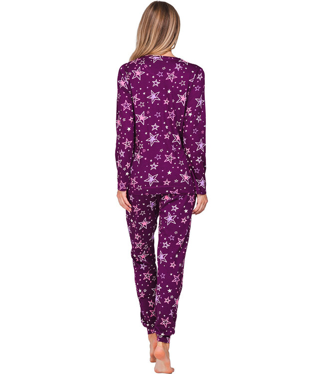 Dark purple fleece pyjama with long sleeves Fabulously Starry