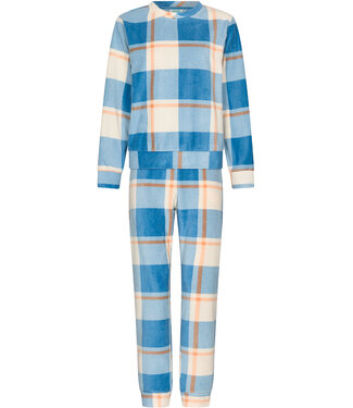 MyRebelle Blauwe fleece pyjama met boorden en voorzakken Chunky Check