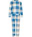 Blauwe fleece pyjama met boorden en voorzakken Chunky Check