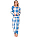 Blauwe fleece pyjama met boorden en voorzakken Chunky Check