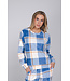 Blauwe fleece pyjama met boorden en voorzakken Chunky Check