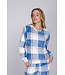 Blauwe fleece pyjama met boorden en voorzakken Chunky Check