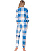 Blauwe fleece pyjama met boorden en voorzakken Chunky Check