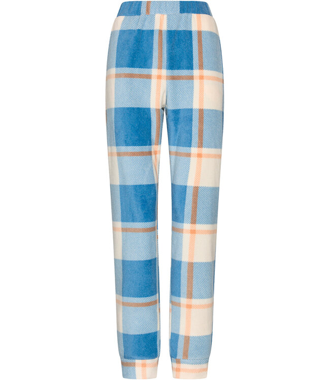 Blauwe fleece pyjama met boorden en voorzakken Chunky Check