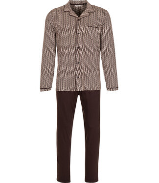 Pastunette for Men Dark grey cotton men's pyjama with revere collar Geometric Block
