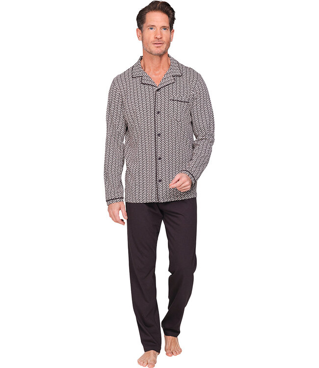 Dark grey cotton men's pyjama with revere collar Geometric Block