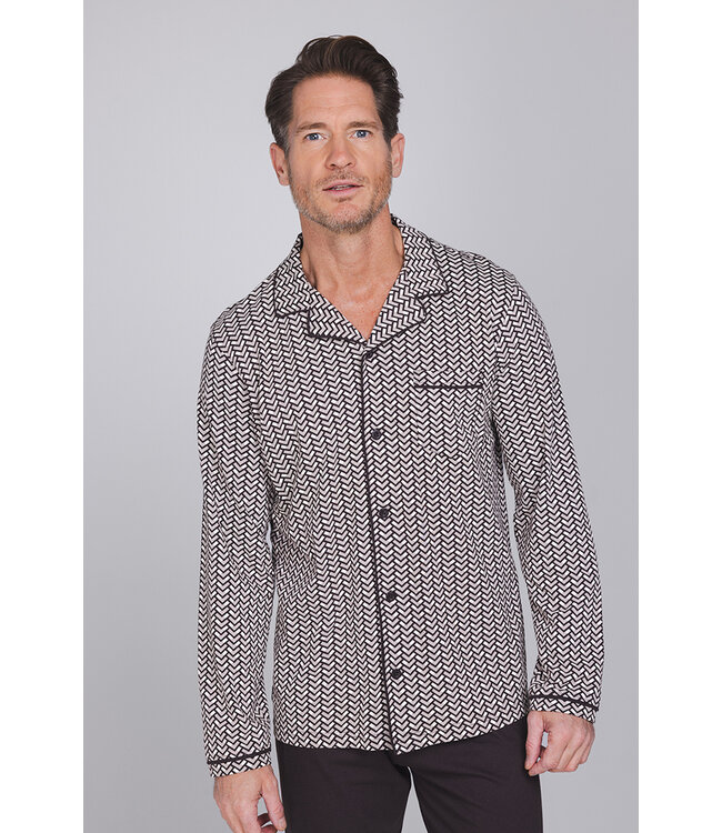 Dark grey cotton men's pyjama with revere collar Geometric Block