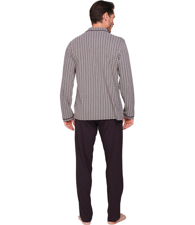 Dark grey cotton men's pyjama with revere collar Geometric Block