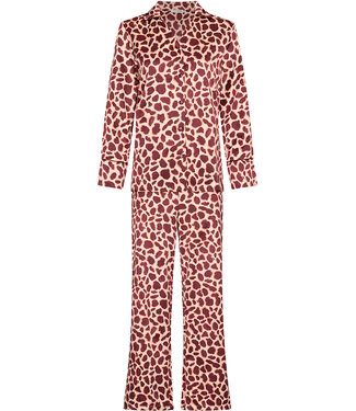 Pastunette Premium Dark red cuddle satin ladies pyjama full button Soft Animal