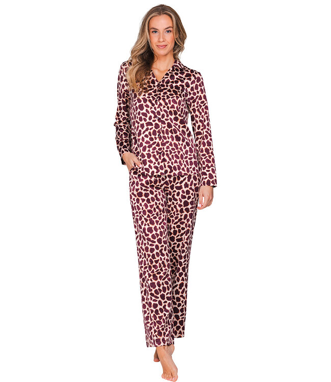 Dark red cuddle satin ladies pyjama full button Soft Animal