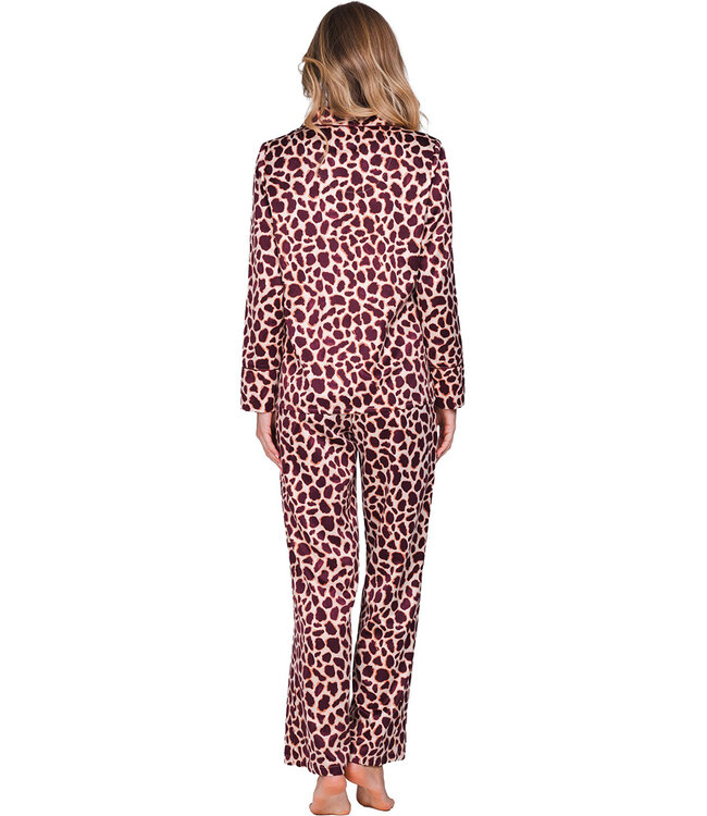 Dark red cuddle satin ladies pyjama full button Soft Animal