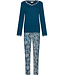 Dark blue cotton interlock ladies pyjama with V-neck Winter Flower