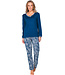 Dark blue cotton interlock ladies pyjama with V-neck Winter Flower