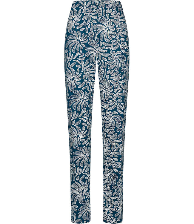 Dark blue cotton interlock ladies pyjama with V-neck Winter Flower