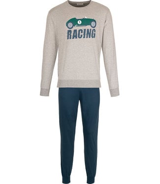 Pastunette for Men Dark blue men's pyjama with round neckline Racing Day