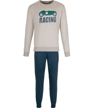 Pastunette for Men Donkerblauwe heren pyjama lange mouwen met ronde hals Racing Day