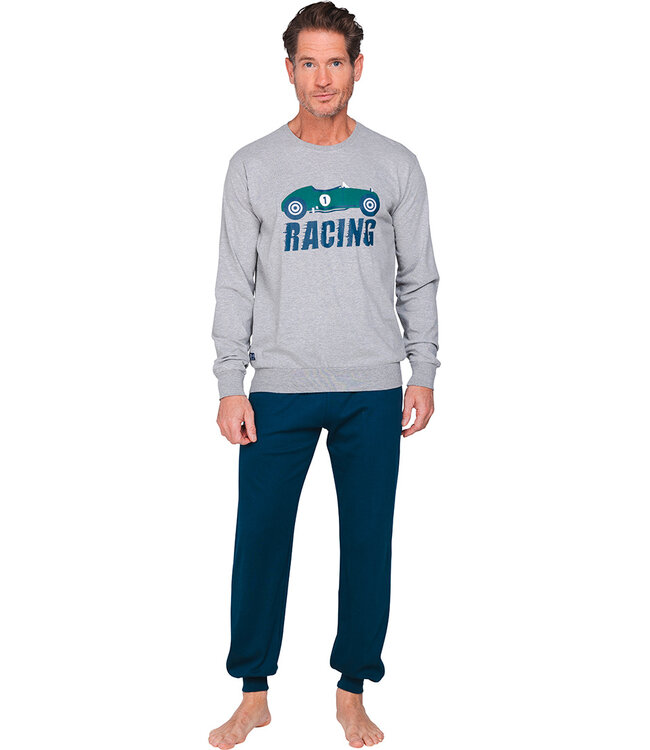 Dark blue men's pyjama with round neckline Racing Day