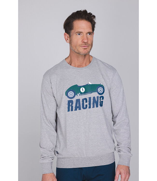 Donkerblauwe heren pyjama lange mouwen met ronde hals Racing Day