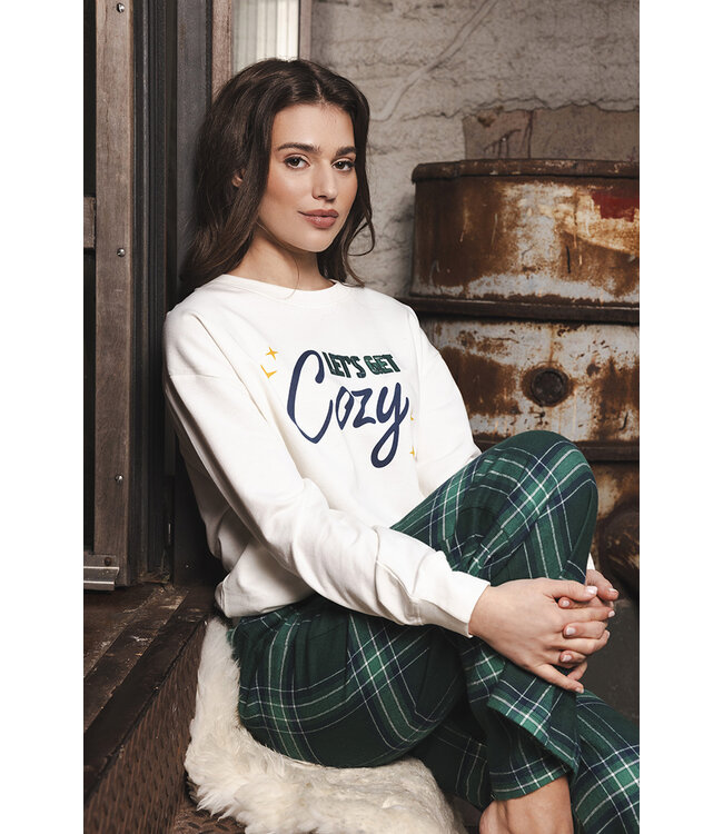 Green pyjama french terry top kangaroo pocket Cosy Check